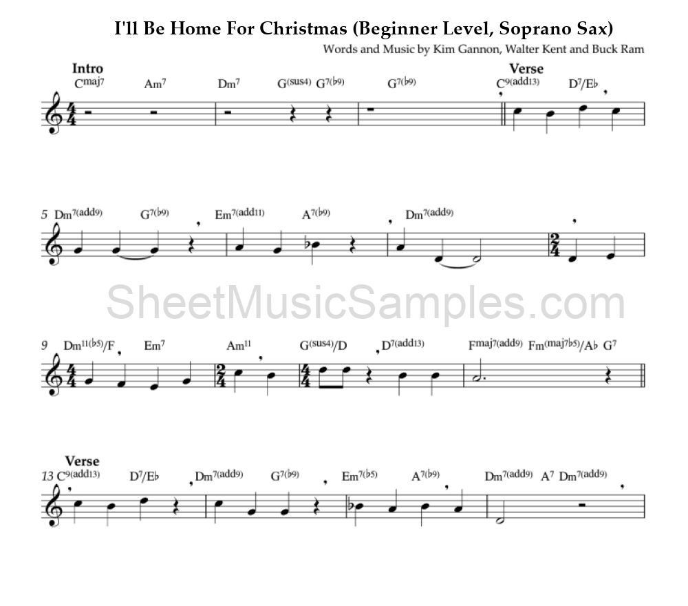 I'll Be Home For Christmas (Beginner Level, Soprano Sax)