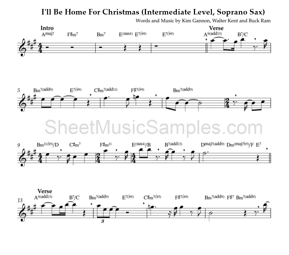 I'll Be Home For Christmas (Intermediate Level, Soprano Sax)