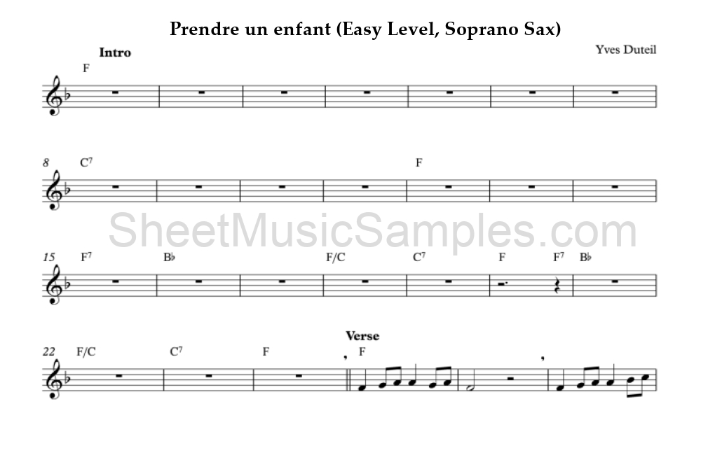 Prendre un enfant (Easy Level, Soprano Sax)