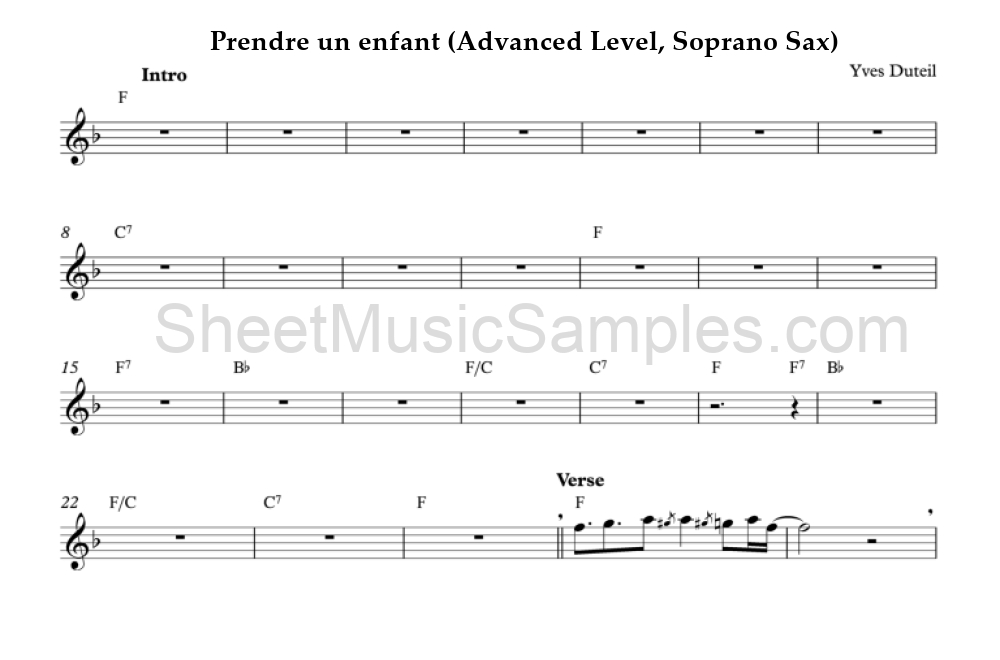 Prendre un enfant (Advanced Level, Soprano Sax)