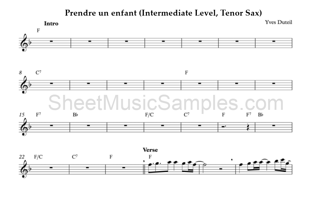 Prendre un enfant (Intermediate Level, Tenor Sax)