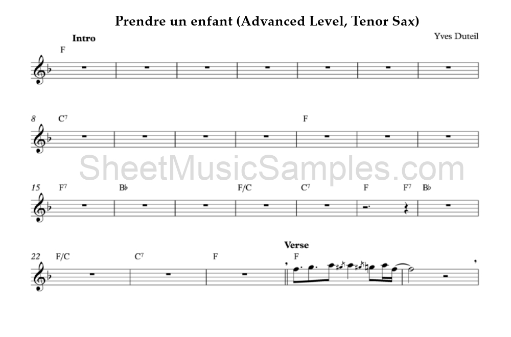 Prendre un enfant (Advanced Level, Tenor Sax)