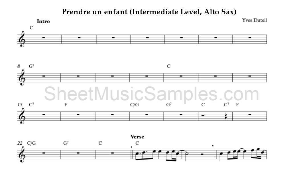 Prendre un enfant (Intermediate Level, Alto Sax)