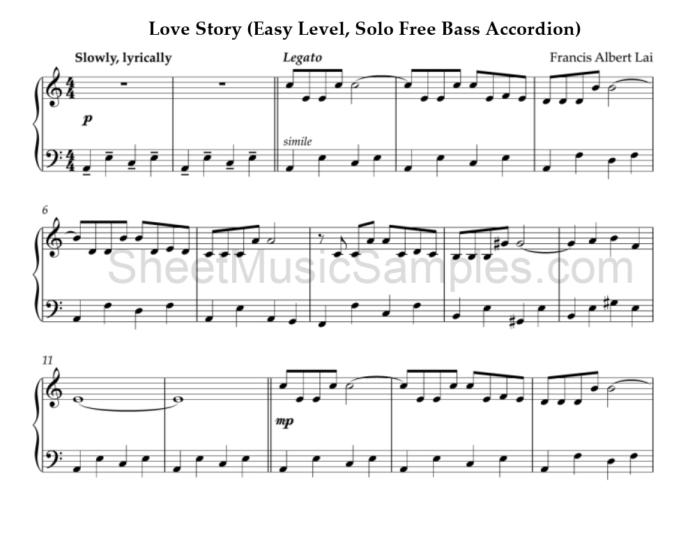 Love Story (Easy Level, Solo Free Bass Accordion)