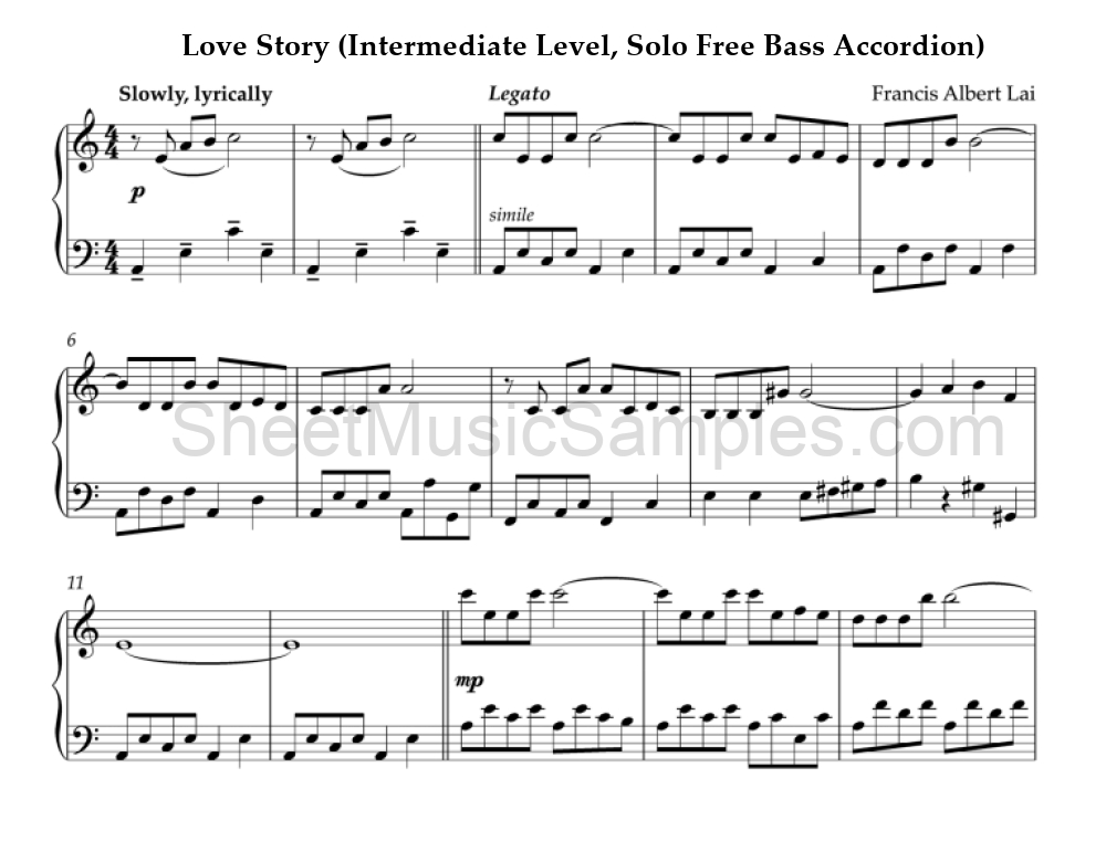 Love Story (Intermediate Level, Solo Free Bass Accordion)