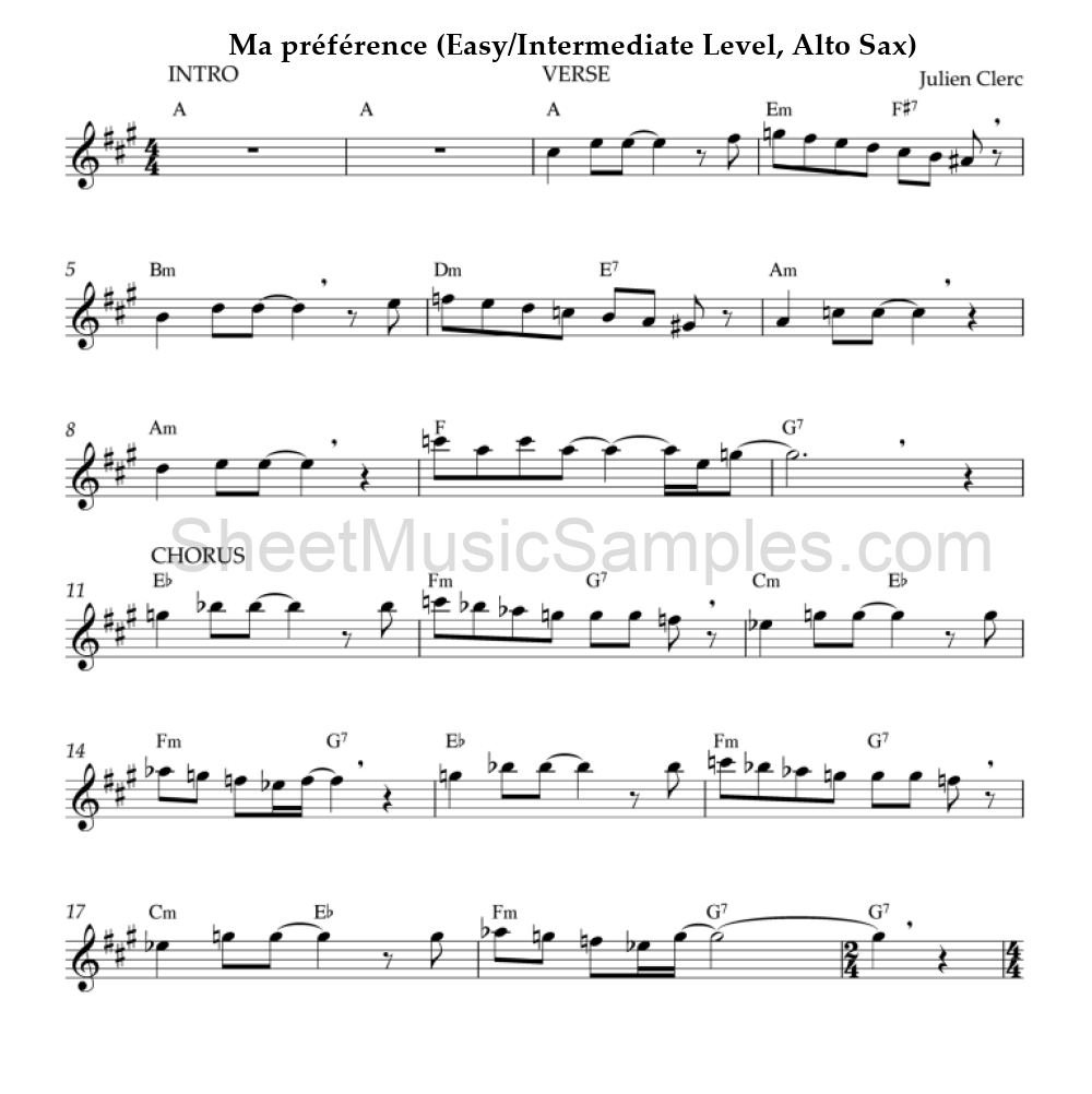 Ma préférence (Easy/Intermediate Level, Alto Sax)