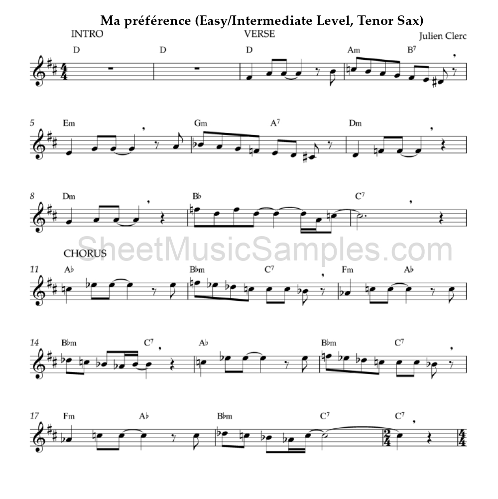 Ma préférence (Easy/Intermediate Level, Tenor Sax)