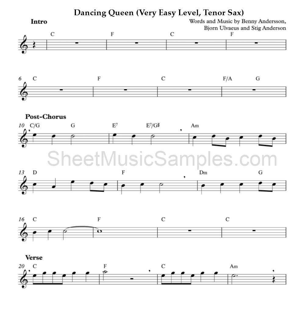 Dancing Queen (Very Easy Level, Tenor Sax)