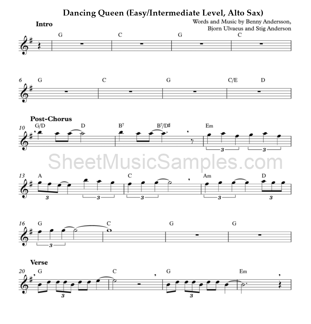 Dancing Queen (Easy/Intermediate Level, Alto Sax)