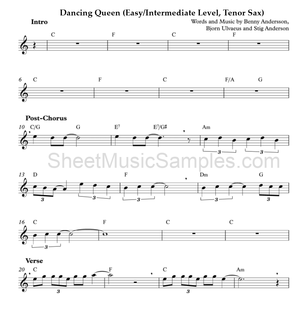 Dancing Queen (Easy/Intermediate Level, Tenor Sax)