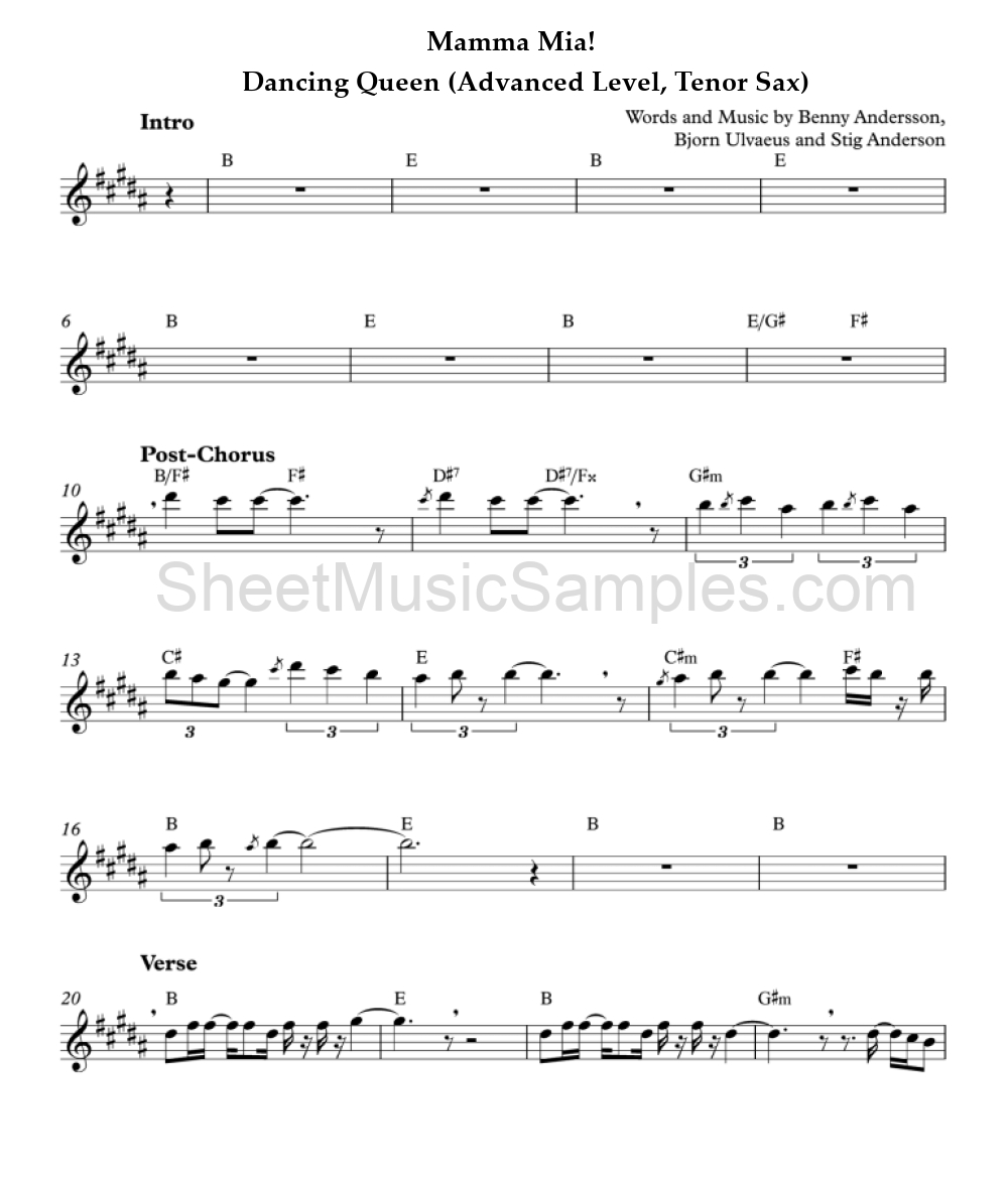 Mamma Mia! - Dancing Queen (Advanced Level, Tenor Sax)