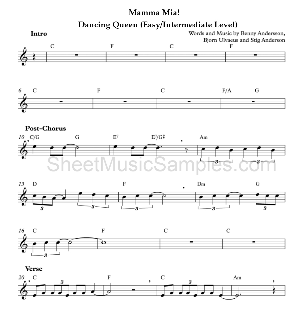 Mamma Mia! - Dancing Queen (Easy/Intermediate Level)