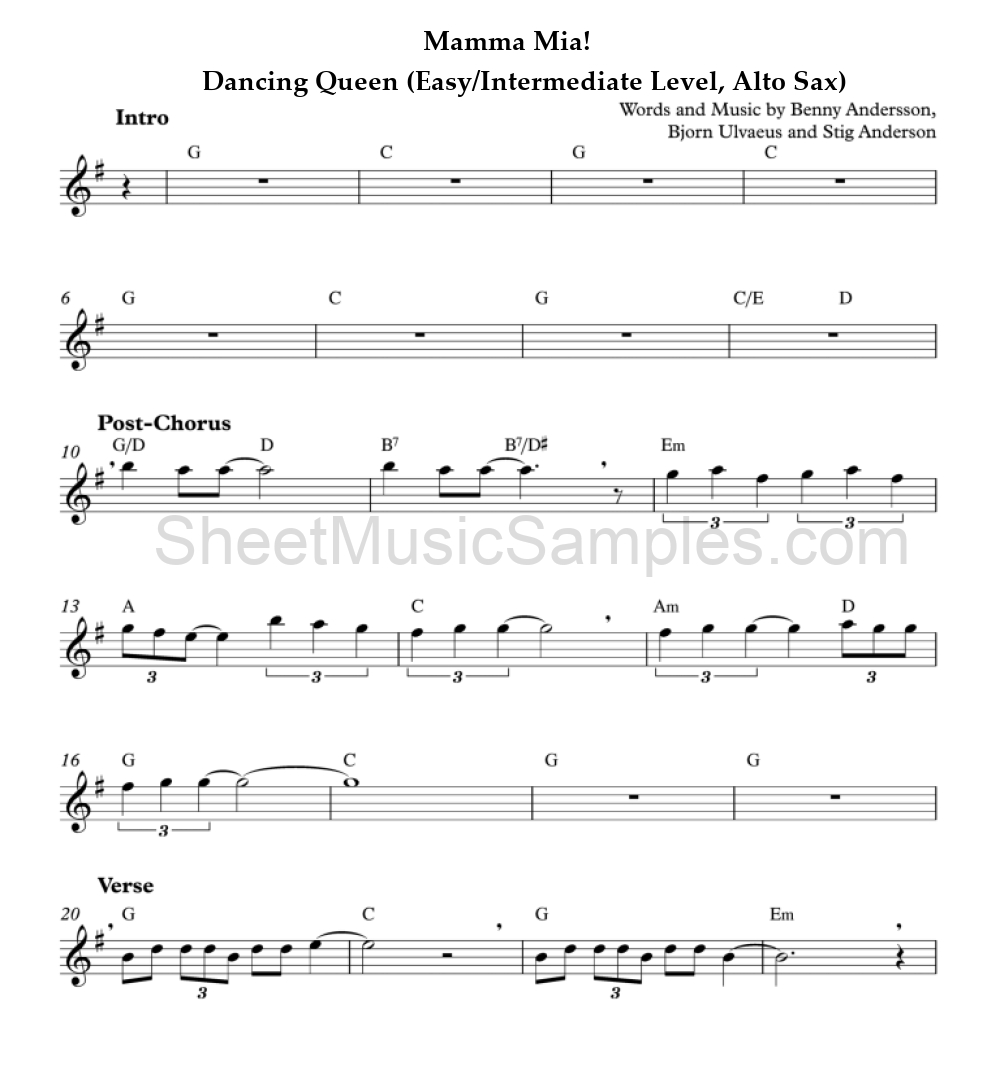 Mamma Mia! - Dancing Queen (Easy/Intermediate Level, Alto Sax)