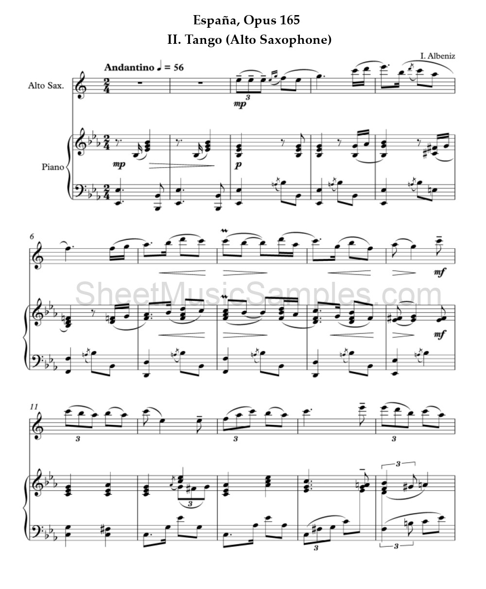 España, Opus 165 - II. Tango (Alto Saxophone)