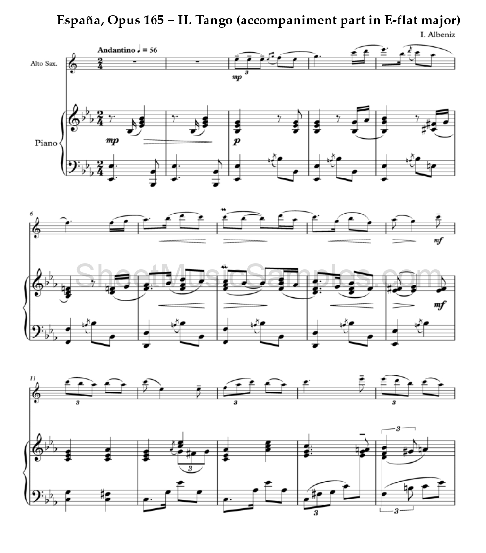 España, Opus 165 – II. Tango (accompaniment part in E-flat major)