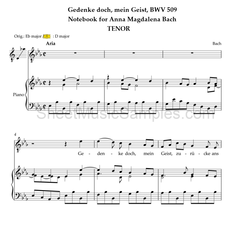 Gedenke doch, mein Geist, BWV 509 - Notebook for Anna Magdalena Bach - TENOR