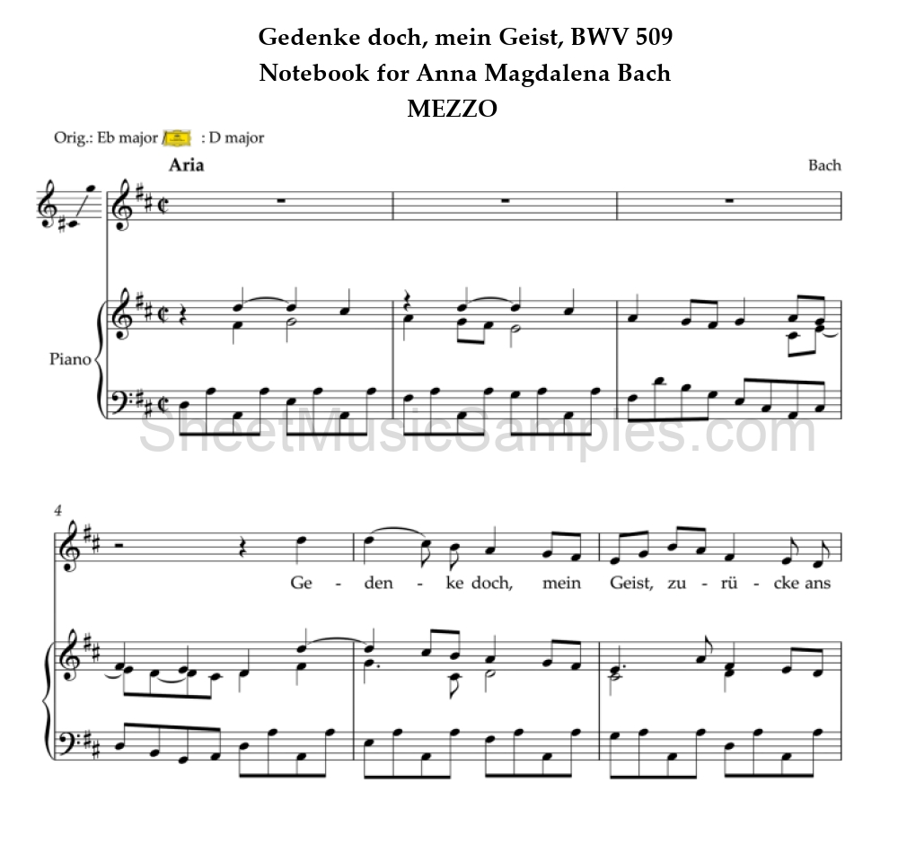 Gedenke doch, mein Geist, BWV 509 - Notebook for Anna Magdalena Bach - MEZZO