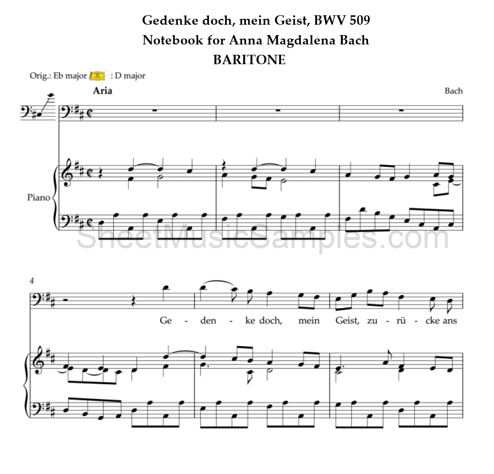 Gedenke doch, mein Geist, BWV 509 - Notebook for Anna Magdalena Bach - BARITONE