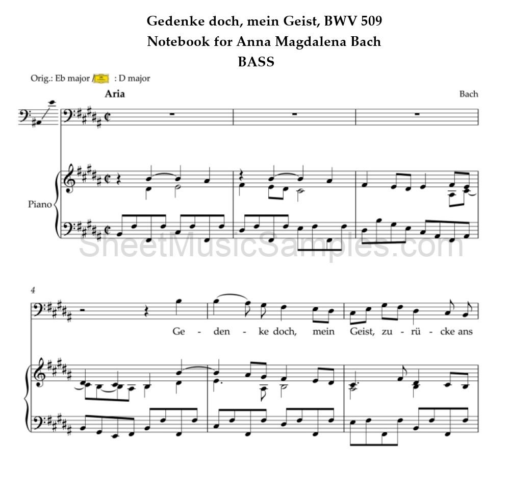 Gedenke doch, mein Geist, BWV 509 - Notebook for Anna Magdalena Bach - BASS