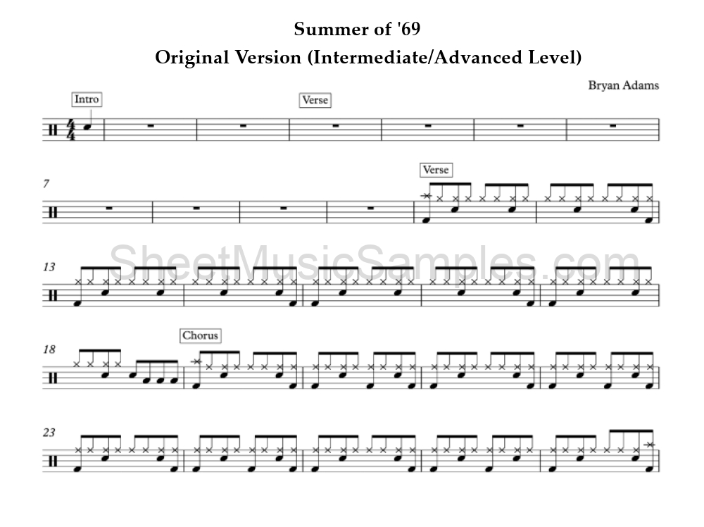 Summer of '69 - Original Version (Intermediate/Advanced Level)