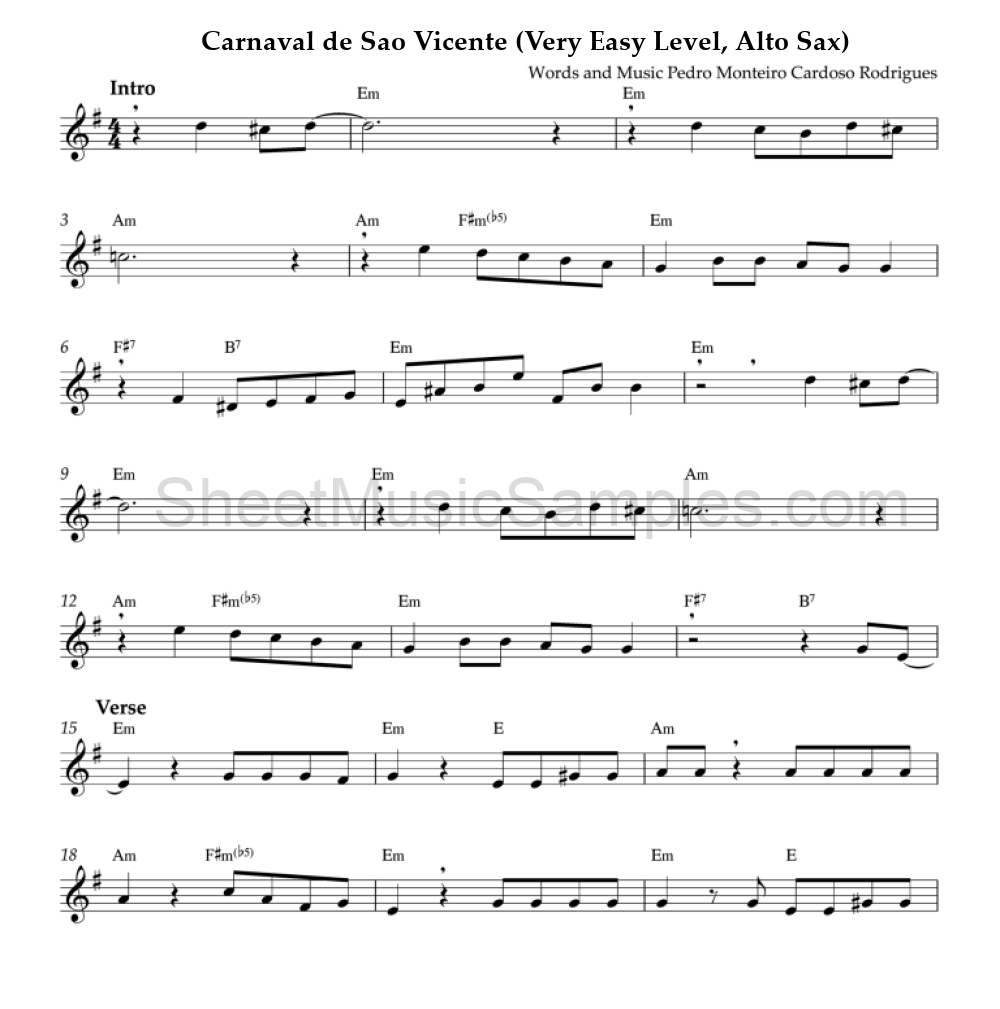 Carnaval de Sao Vicente (Very Easy Level, Alto Sax)