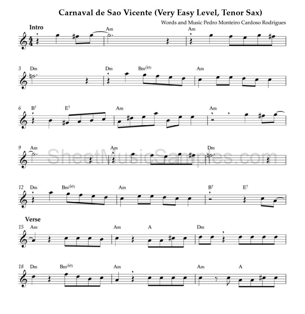 Carnaval de Sao Vicente (Very Easy Level, Tenor Sax)