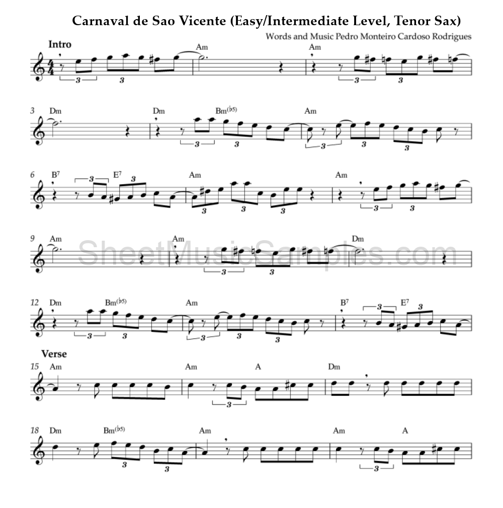 Carnaval de Sao Vicente (Easy/Intermediate Level, Tenor Sax)