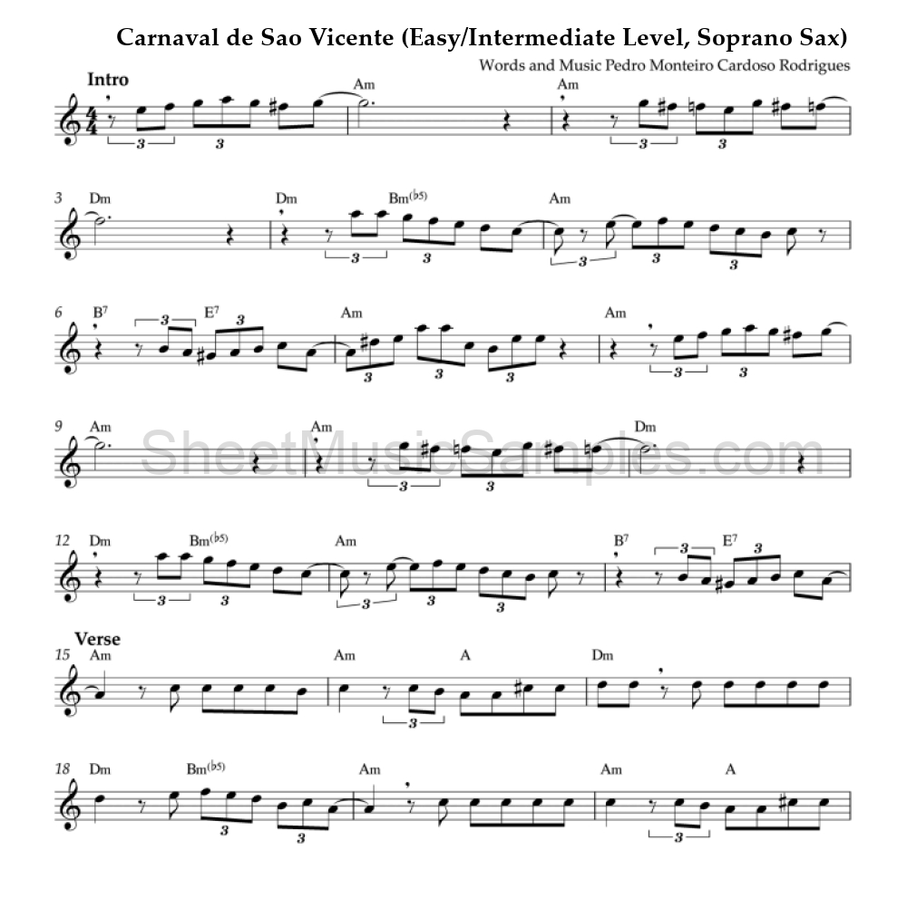 Carnaval de Sao Vicente (Easy/Intermediate Level, Soprano Sax)