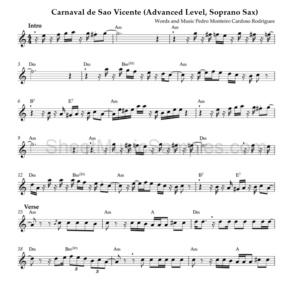 Carnaval de Sao Vicente (Advanced Level, Soprano Sax)