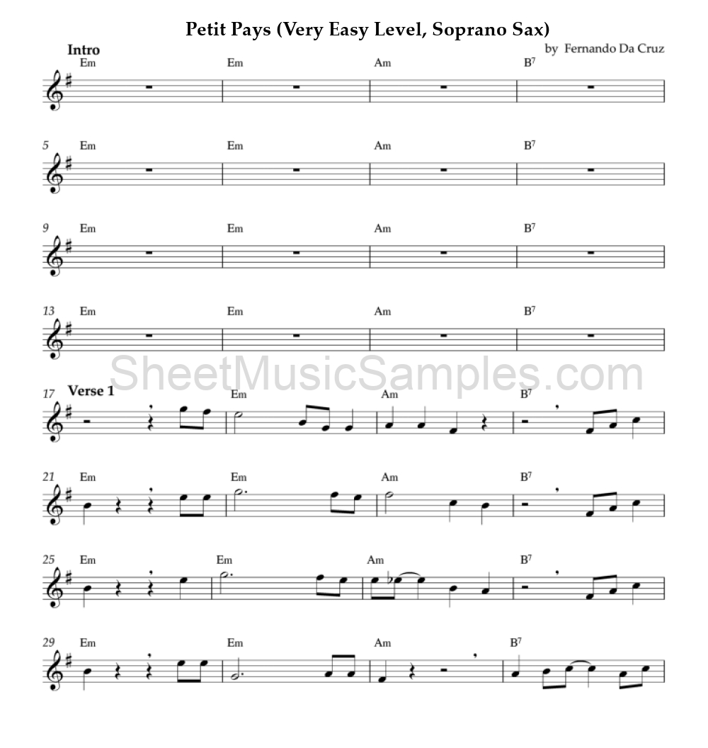 Petit Pays (Very Easy Level, Soprano Sax)