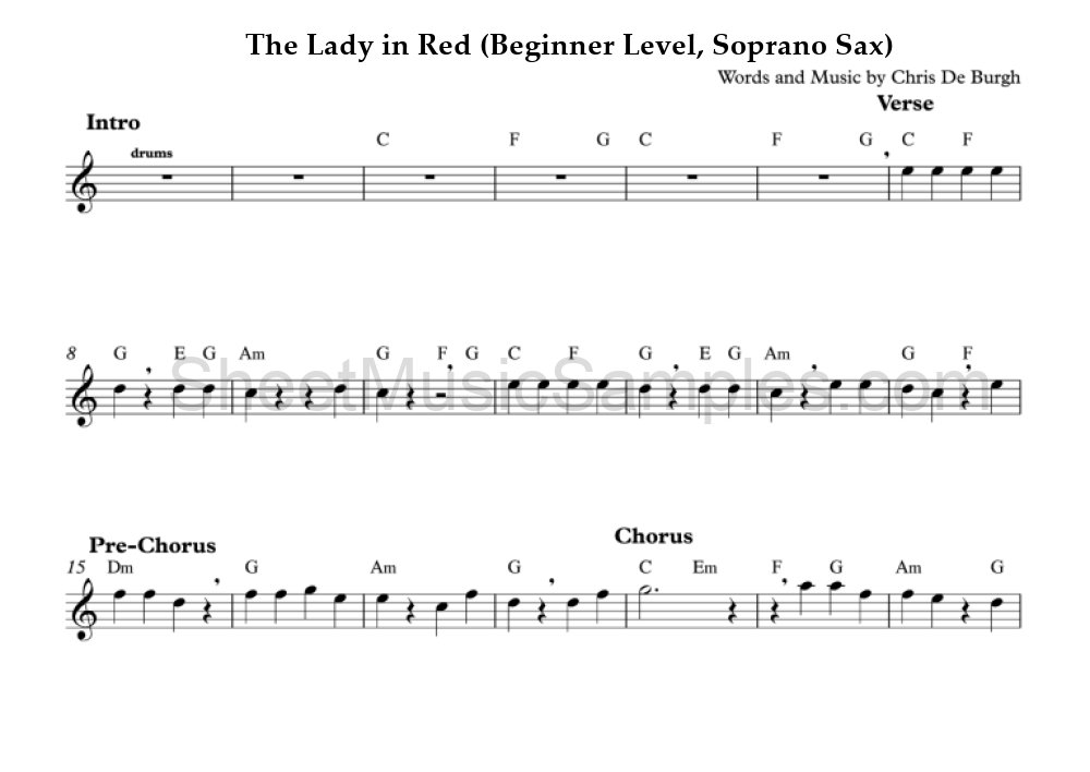 The Lady in Red (Beginner Level, Soprano Sax)