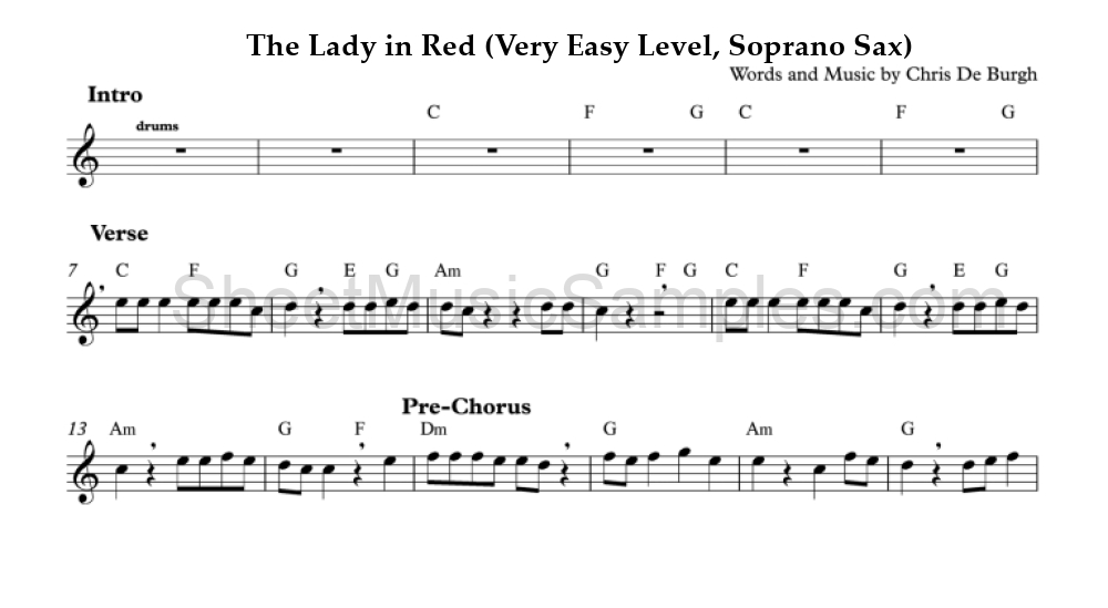 The Lady in Red (Very Easy Level, Soprano Sax)