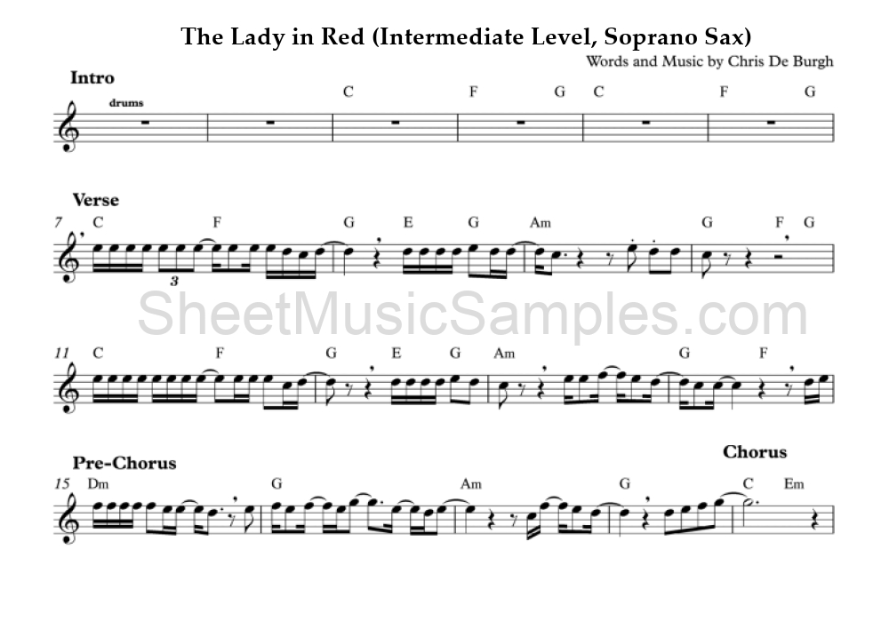 The Lady in Red (Intermediate Level, Soprano Sax)