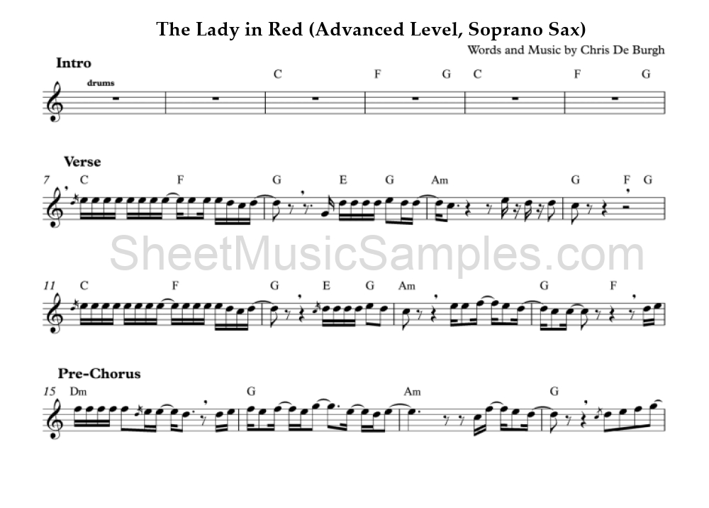 The Lady in Red (Advanced Level, Soprano Sax)