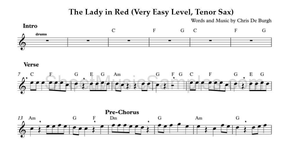 The Lady in Red (Very Easy Level, Tenor Sax)