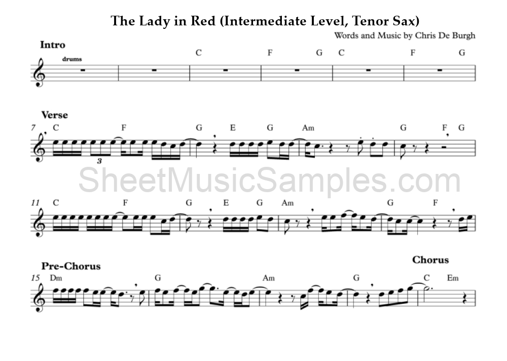 The Lady in Red (Intermediate Level, Tenor Sax)