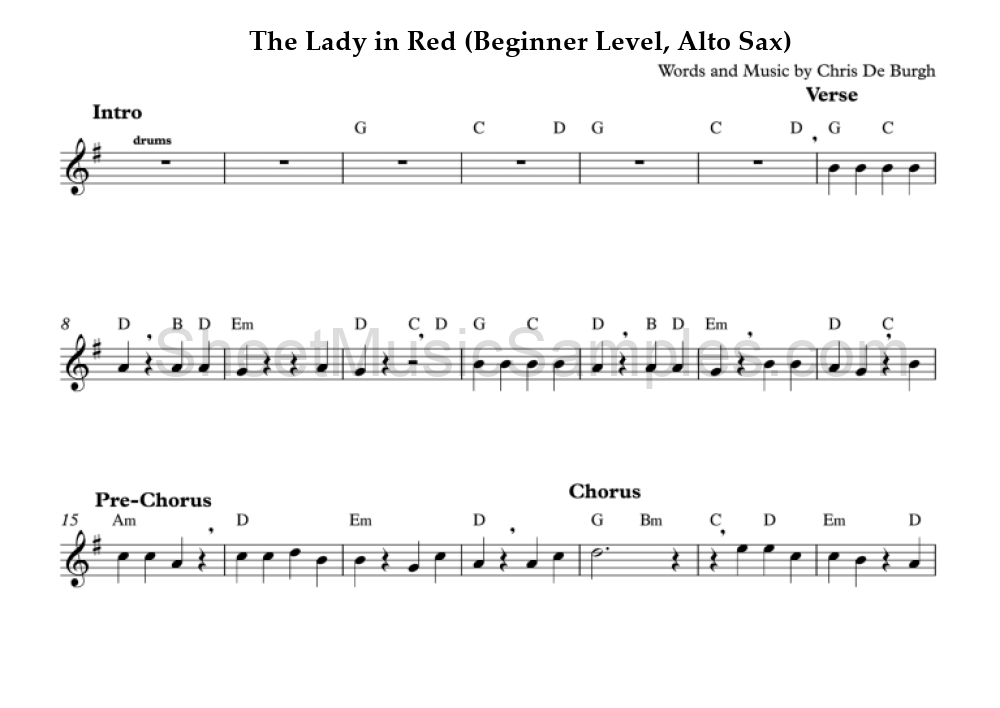 The Lady in Red (Beginner Level, Alto Sax)