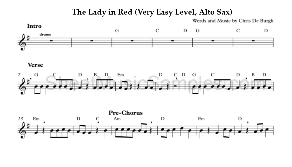 The Lady in Red (Very Easy Level, Alto Sax)