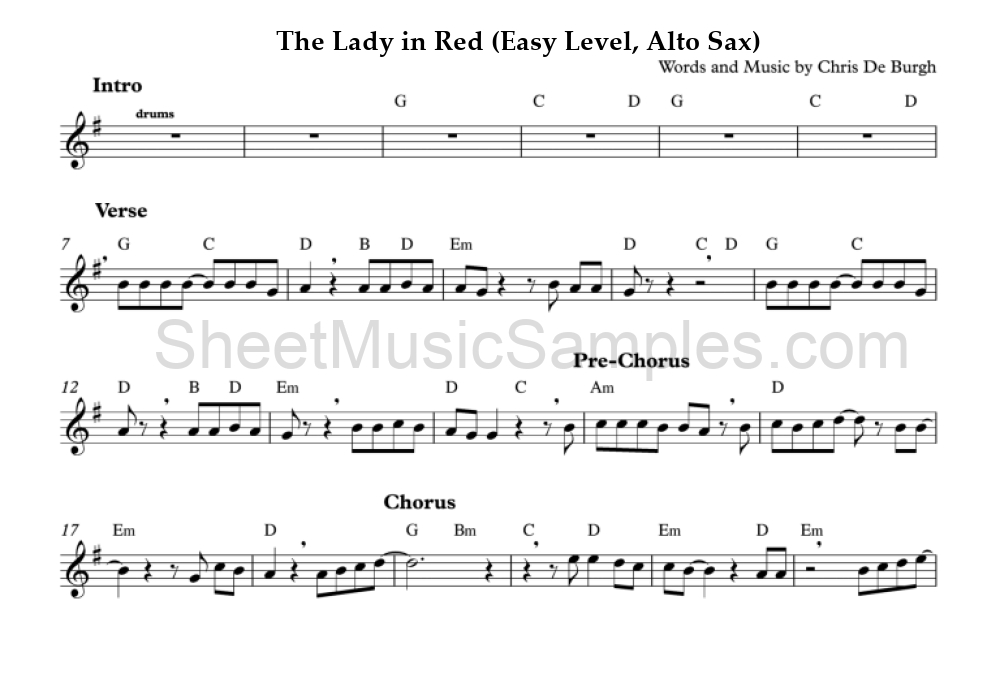 The Lady in Red (Easy Level, Alto Sax)