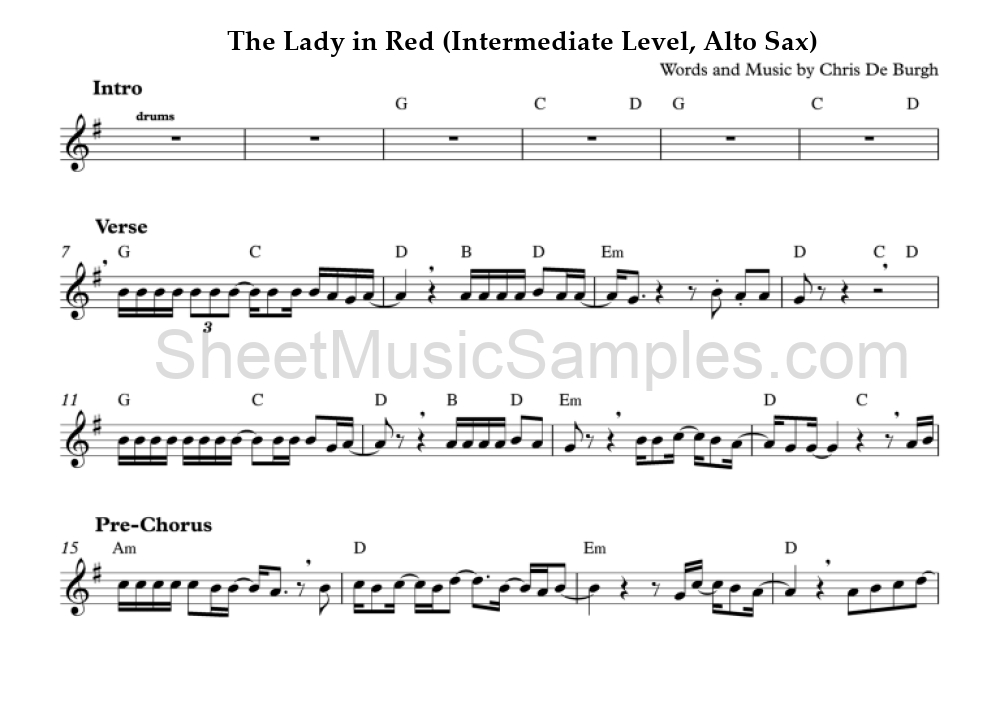 The Lady in Red (Intermediate Level, Alto Sax)