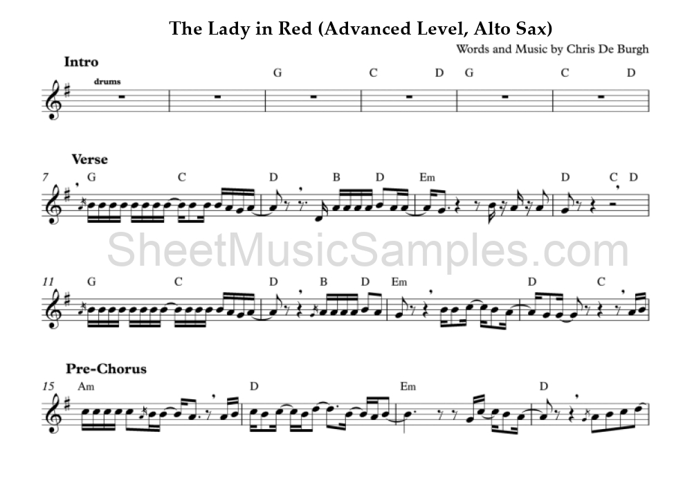 The Lady in Red (Advanced Level, Alto Sax)