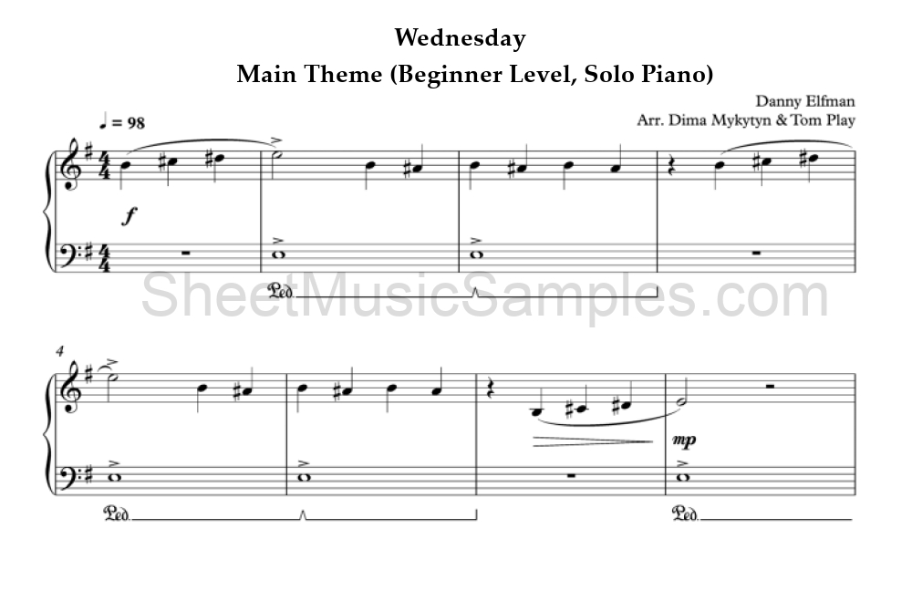 Wednesday - Main Theme (Beginner Level, Solo Piano)