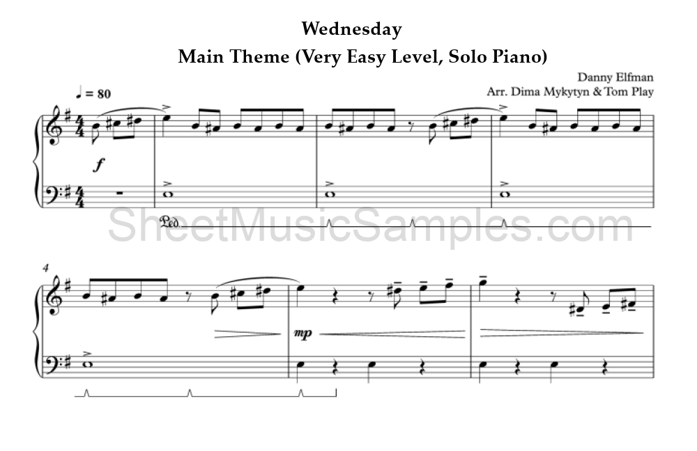 Wednesday - Main Theme (Very Easy Level, Solo Piano)