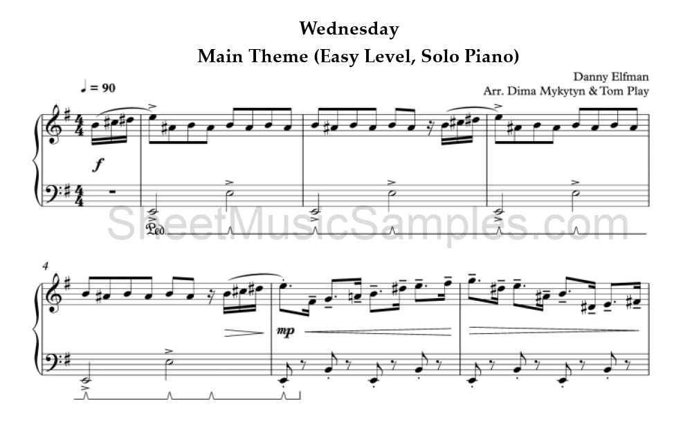 Wednesday - Main Theme (Easy Level, Solo Piano)