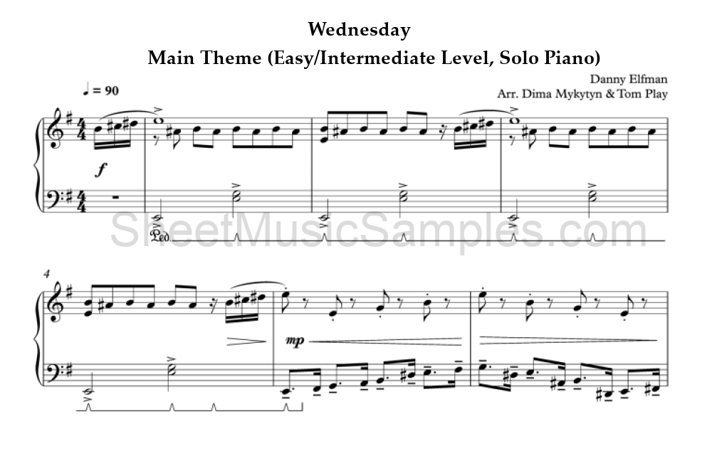 Wednesday - Main Theme (Easy/Intermediate Level, Solo Piano)