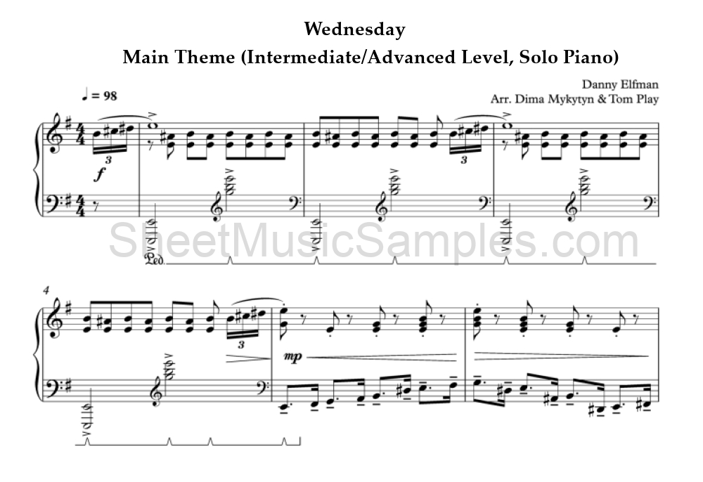 Wednesday - Main Theme (Intermediate/Advanced Level, Solo Piano)