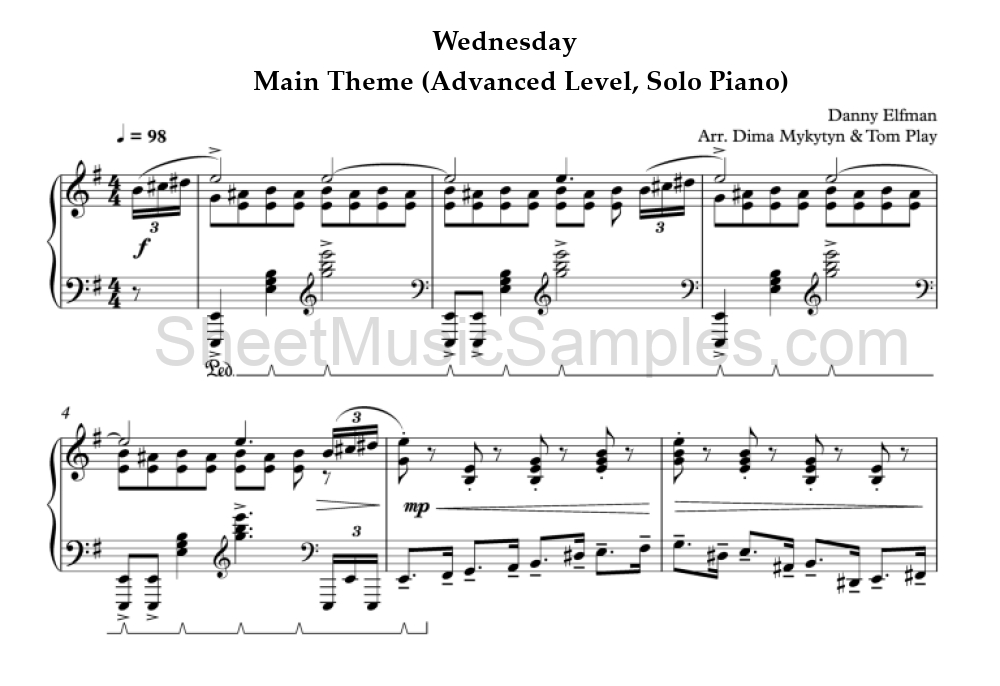 Wednesday - Main Theme (Advanced Level, Solo Piano)