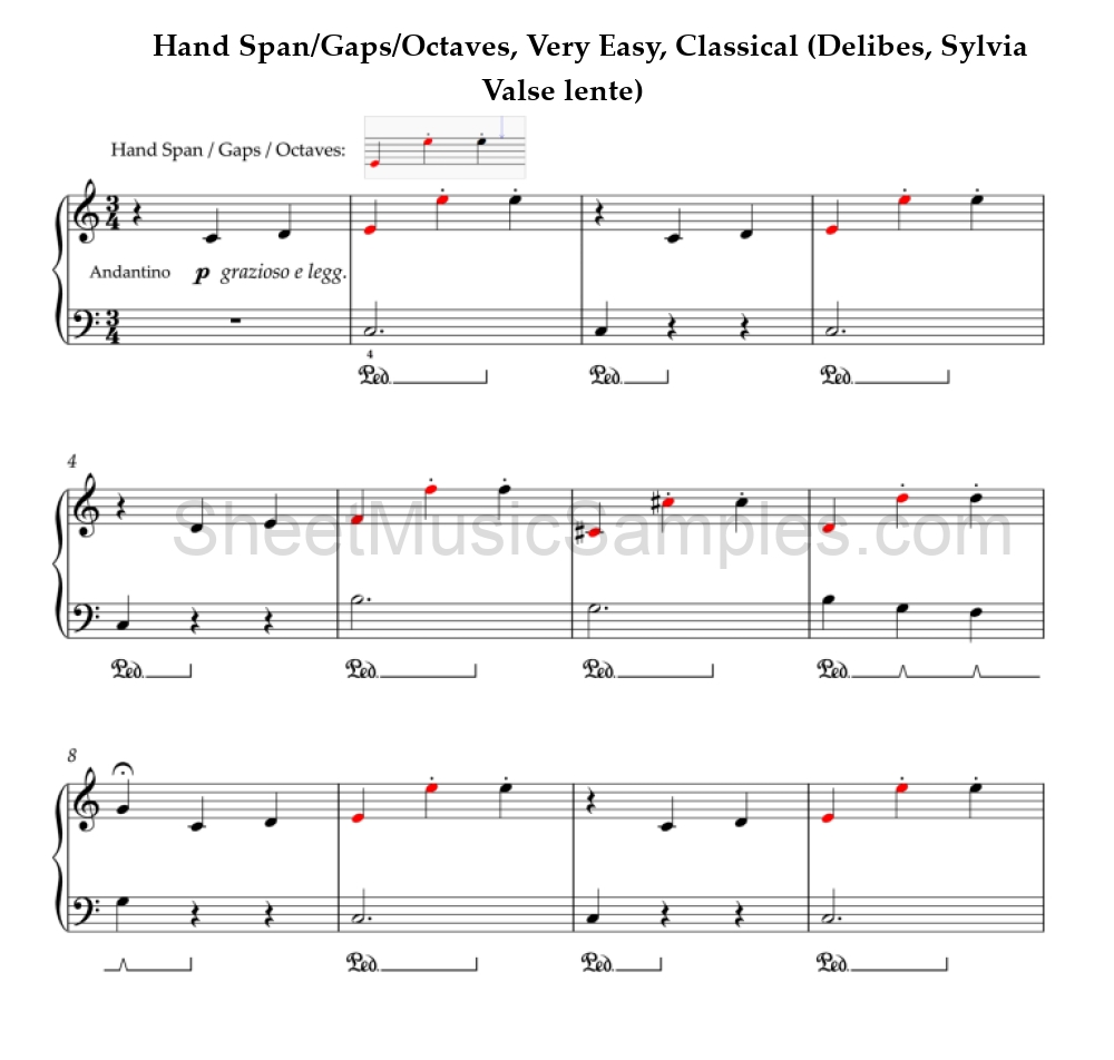 Hand Span/Gaps/Octaves, Very Easy, Classical (Delibes, Sylvia - Valse lente)