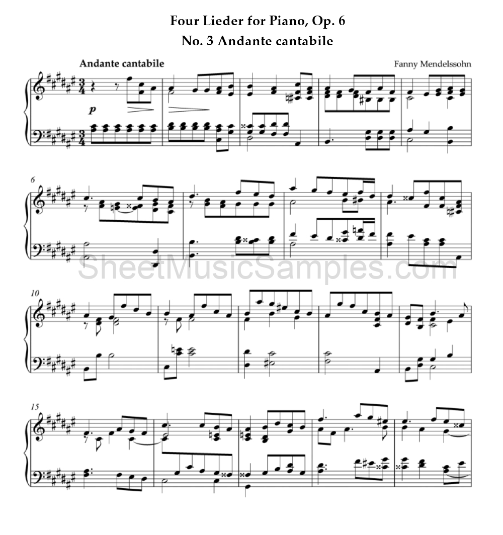 Four Lieder for Piano, Op. 6 - No. 3 Andante cantabile