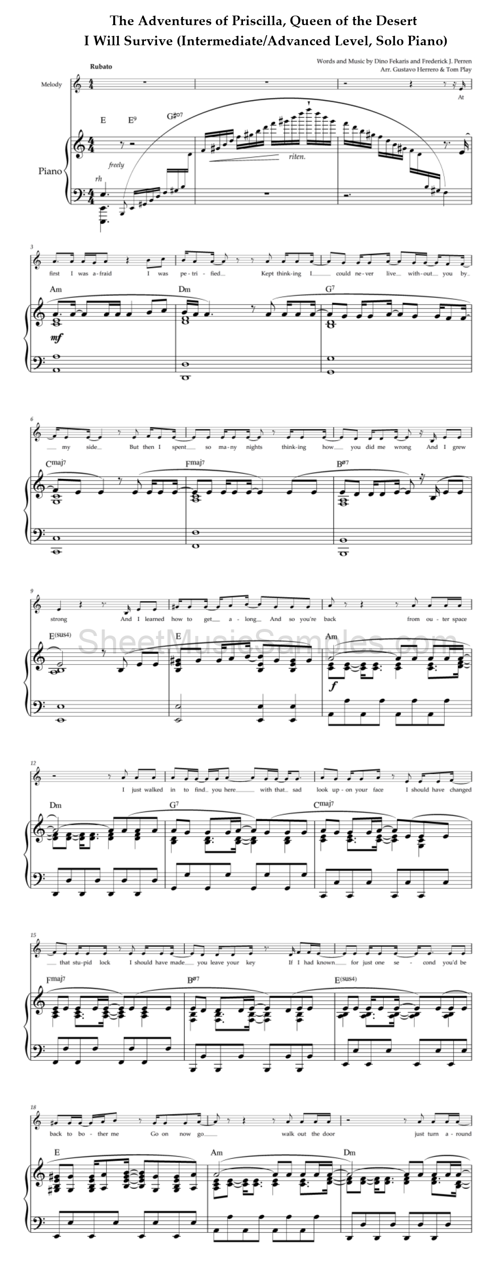 The Adventures of Priscilla, Queen of the Desert - I Will Survive (Intermediate/Advanced Level, Solo Piano)